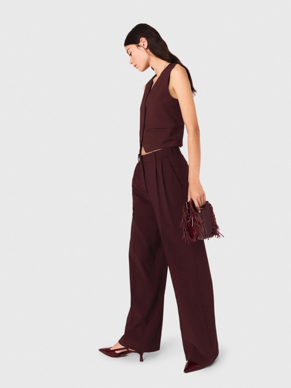 Autumn Dress Pants Maje Tailored High-Waist Interview Outfit - Picture 3 of 14